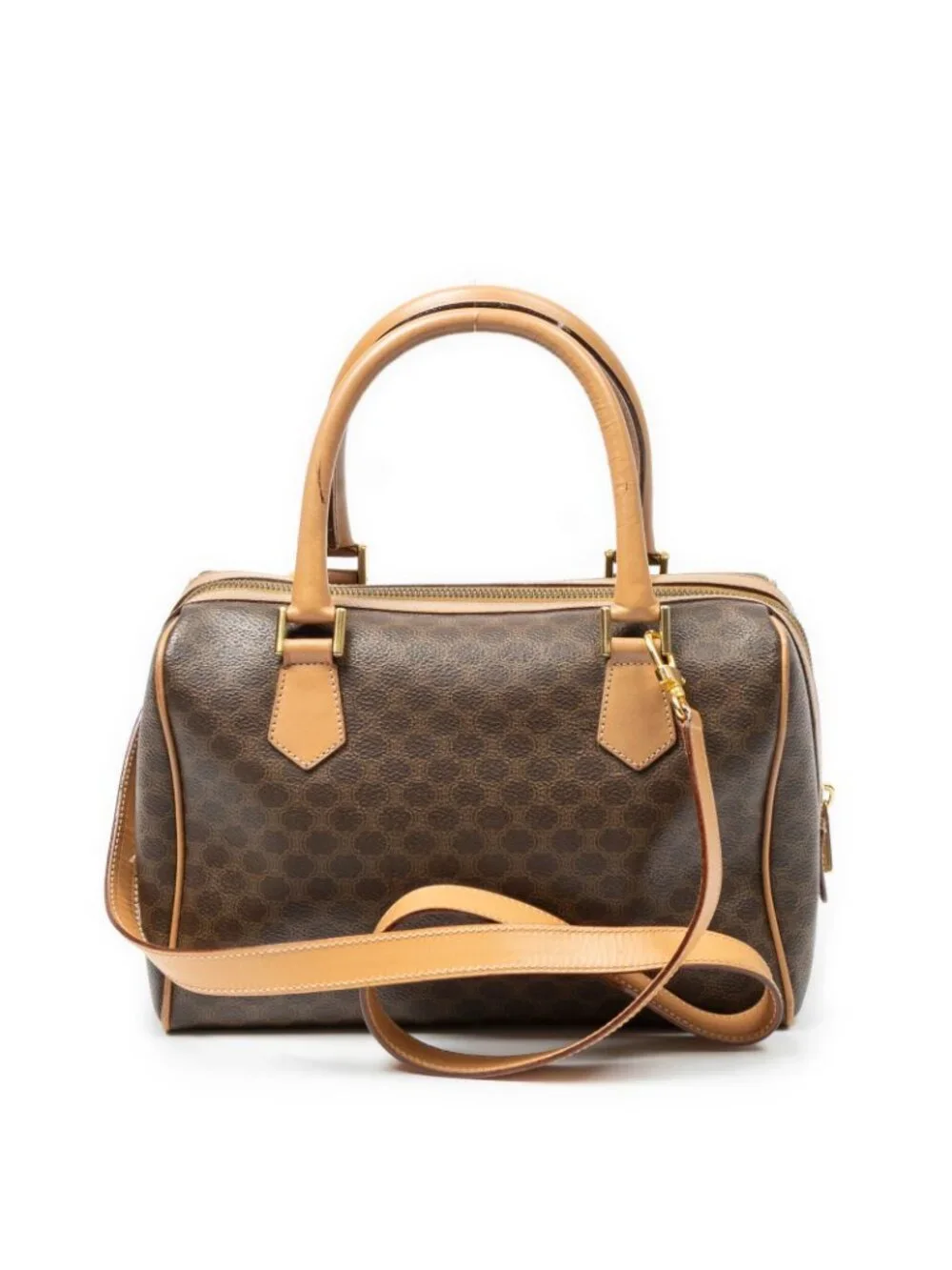 Celine Mini Boston Beige Brown Macadam Canvas